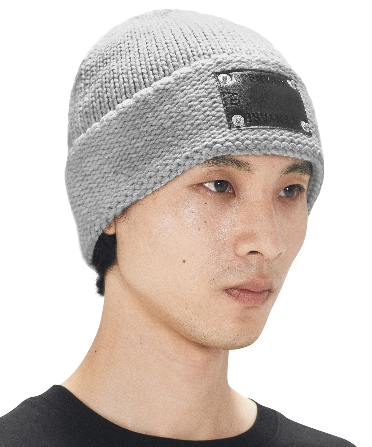 오픈야드(오와이)(OPENYARD(OY)) LEATHER PATCH BEANIE - GREY