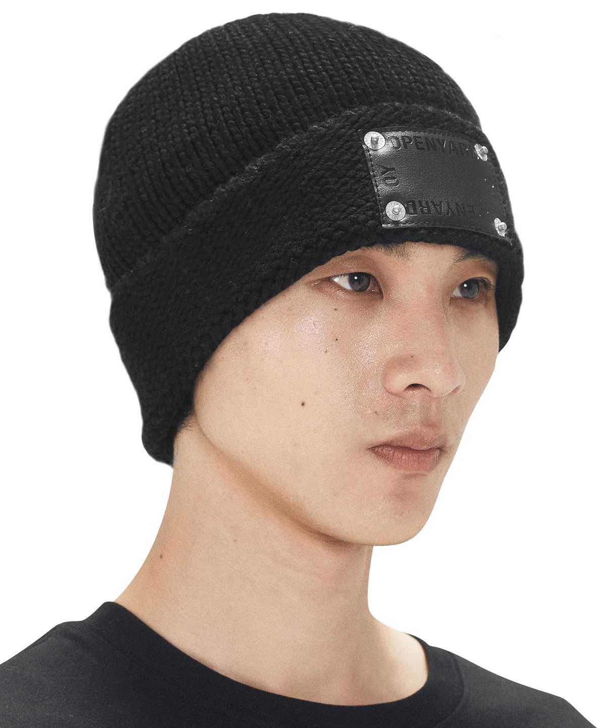 오픈야드(오와이)(OPENYARD(OY)) LEATHER PATCH BEANIE - BLACK