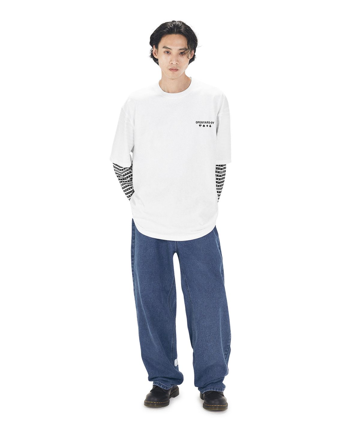 오픈야드(오와이)(OPENYARD(OY)) TRUMP STRIPE LAYERED LONG SLEEVE - WHITE