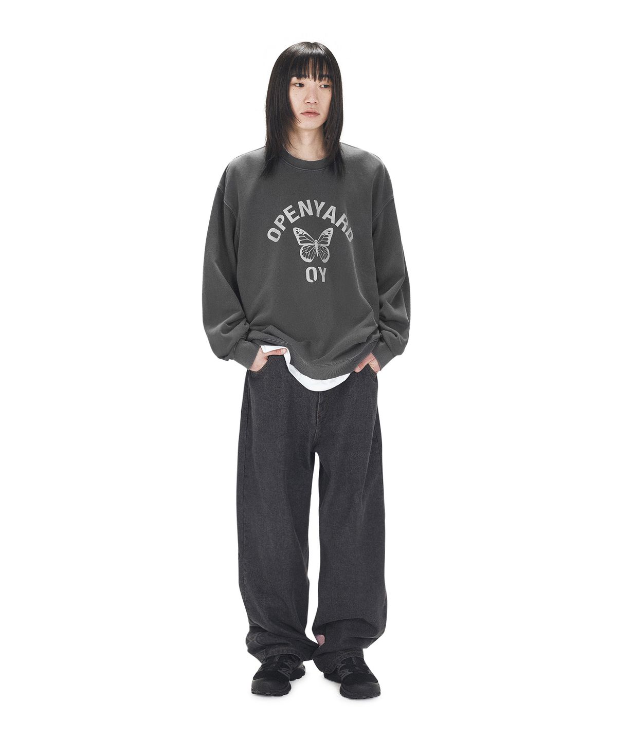오픈야드(오와이)(OPENYARD(OY)) PIGMENT DYED BUTTERFLY LOGO MTM - CHARCOAL