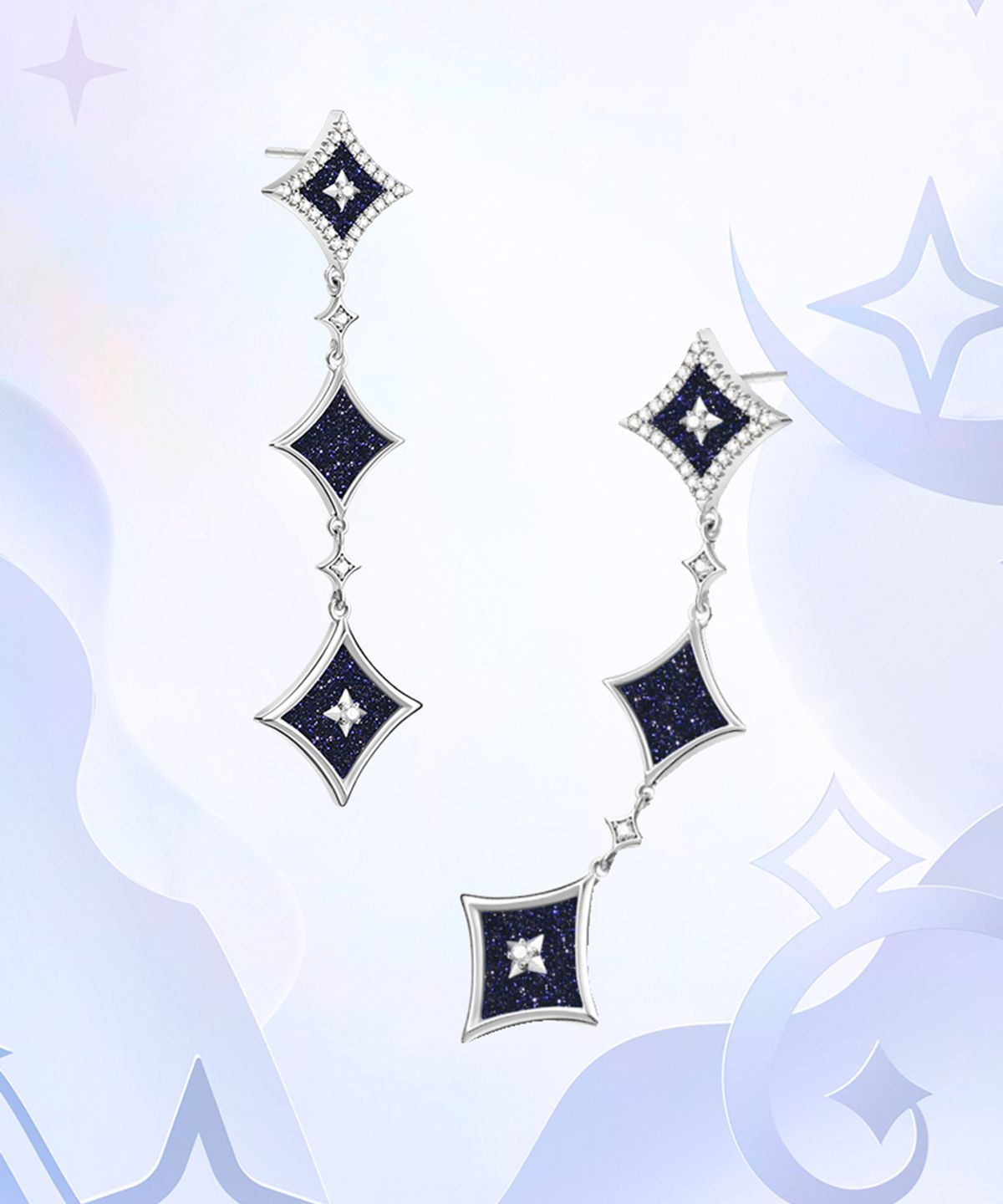롤라로즈(LOLA ROSE) Starry 블루 샌드스톤 체인 실버귀걸이
