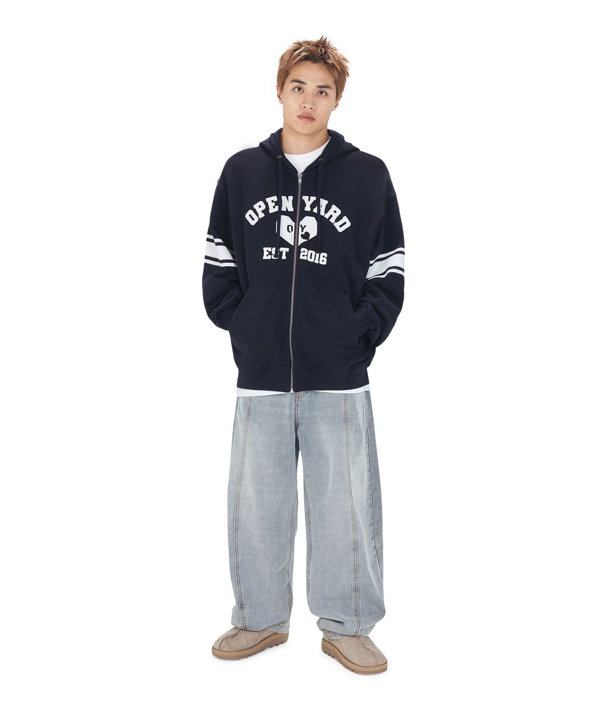 오픈야드(오와이)(OPENYARD(OY)) COLLEGE HEART HOODIE ZIP UP - NAVY