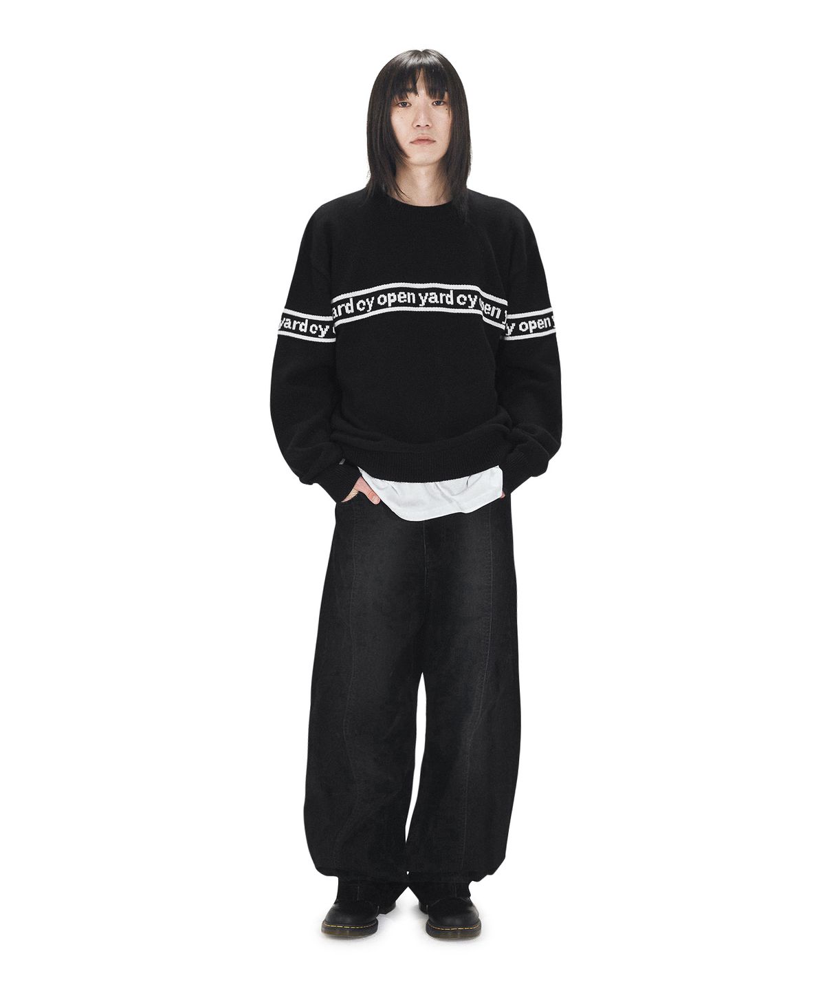 오픈야드(오와이)(OPENYARD(OY)) OPYD LINE LOGO KNIT - BLACK