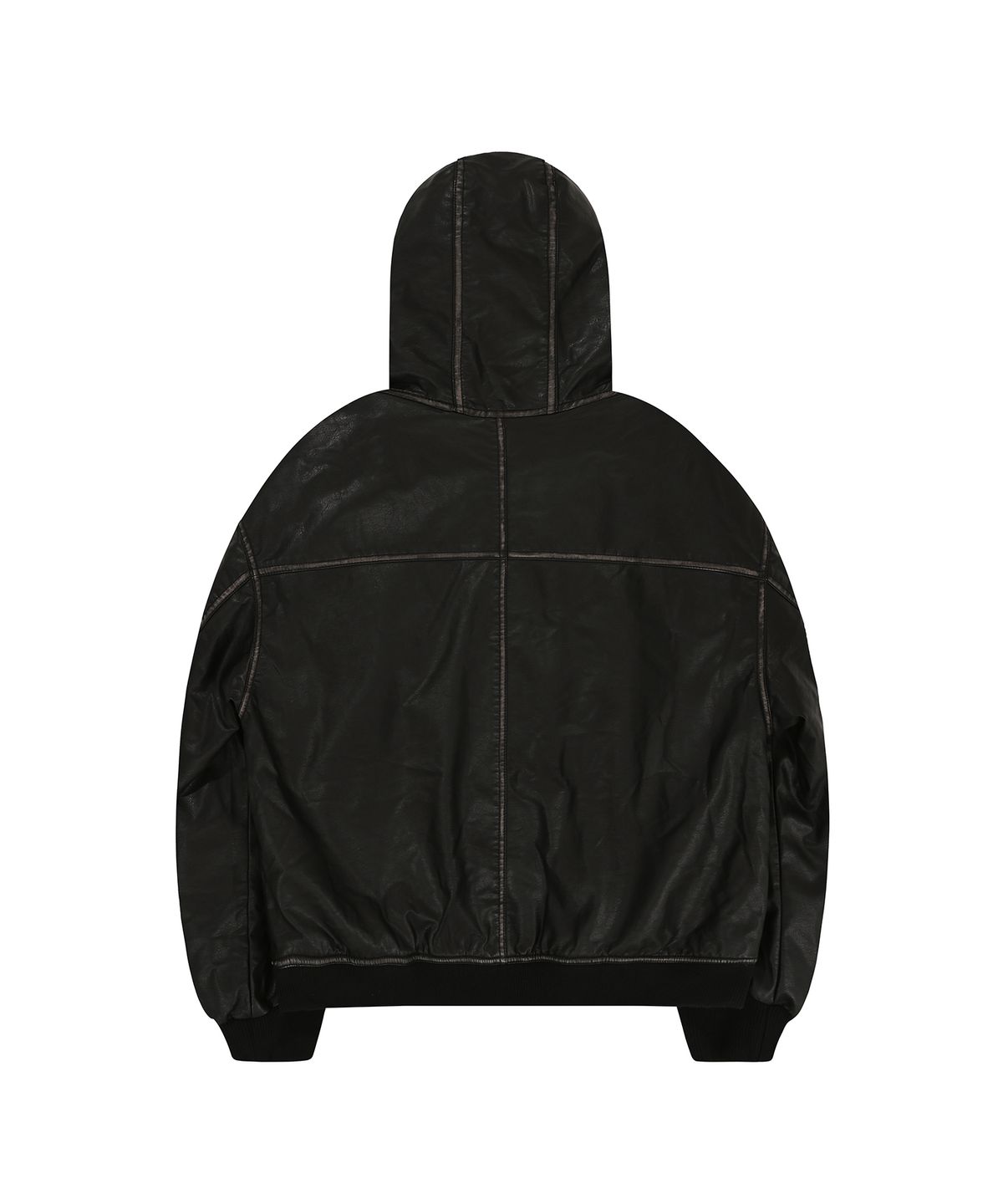 오픈야드(오와이)(OPENYARD(OY)) WASHED LEATHER EARS HOODED JACKET - BLACK