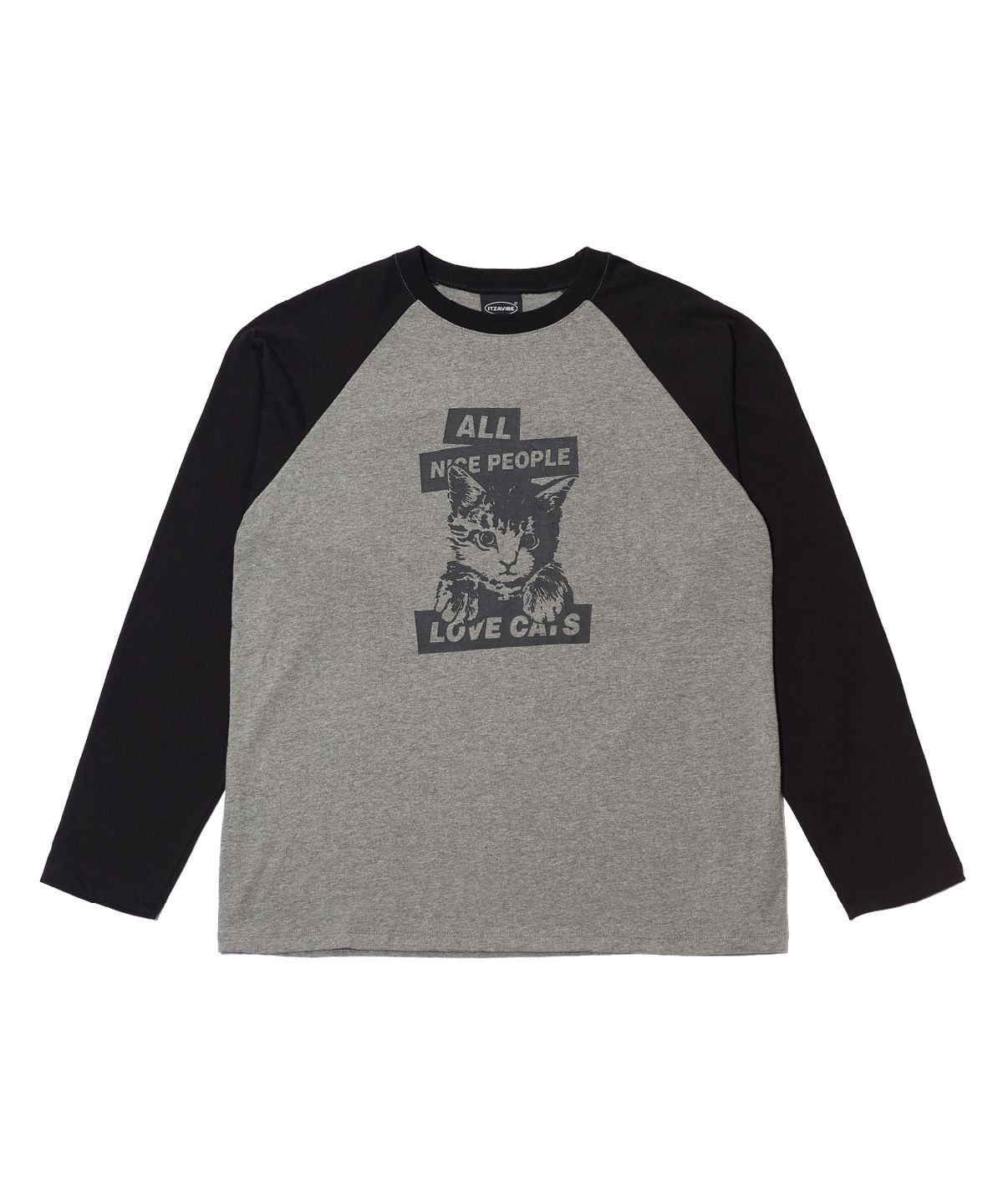 잇자바이브(ITZAVIBE) NICE PEOPLE LOVE CATS RAGLAN LONG SLEEVE - BLACK