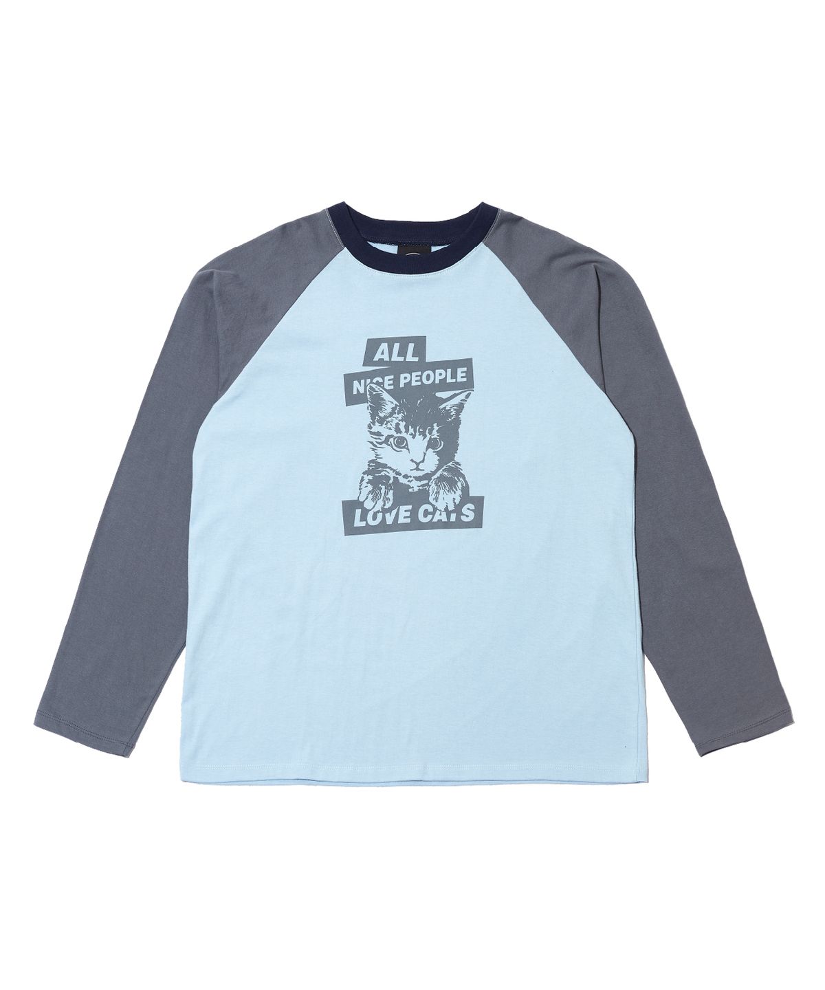 잇자바이브(ITZAVIBE) NICE PEOPLE LOVE CATS RAGLAN LONG SLEEVE - SKY BLUE
