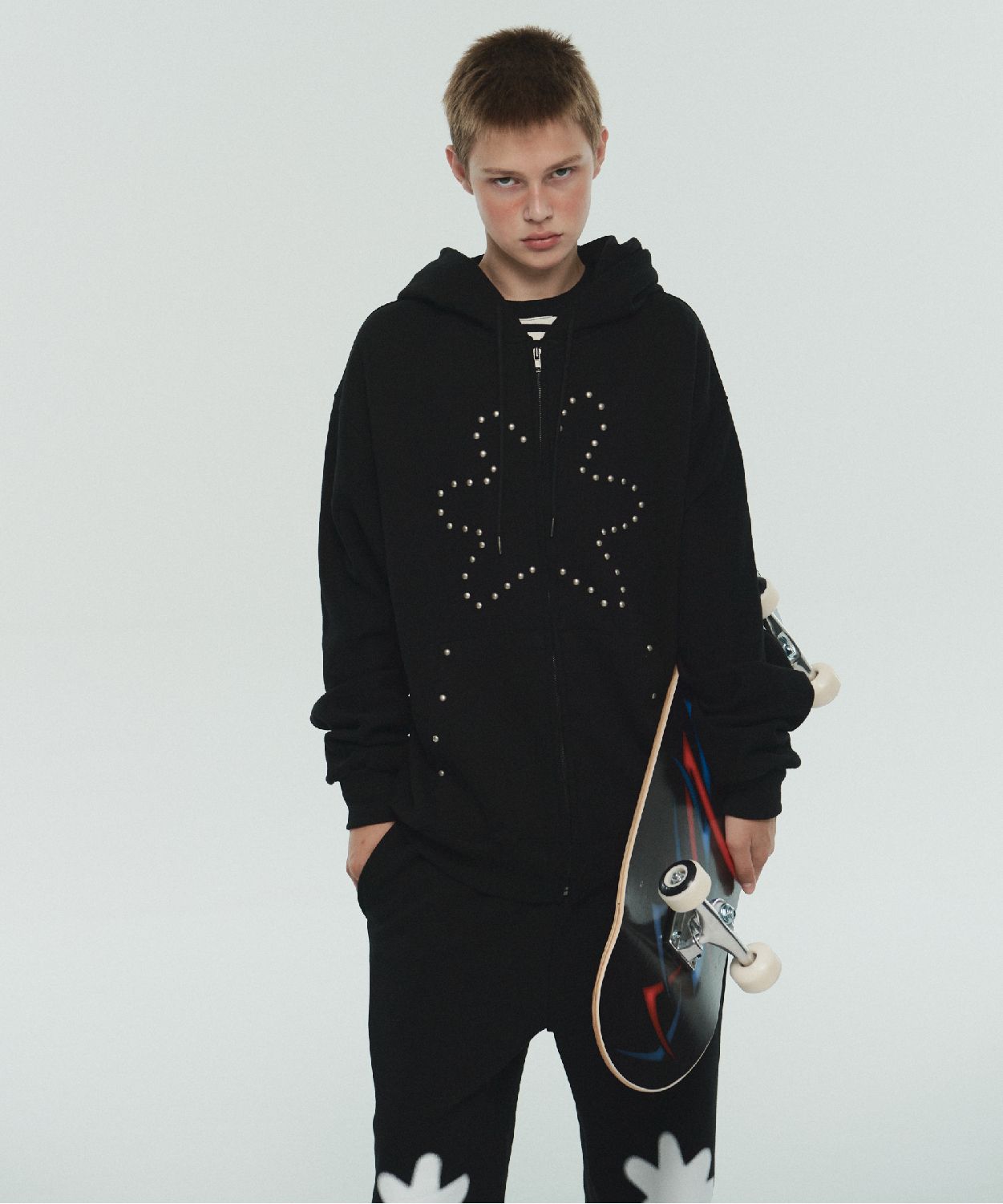 【Ionseoul】Dumble Star Hooded Zip-Up ◆男女共用 Retro Lazy Style Hoodie for Women Fun Multi Angle Full Zip