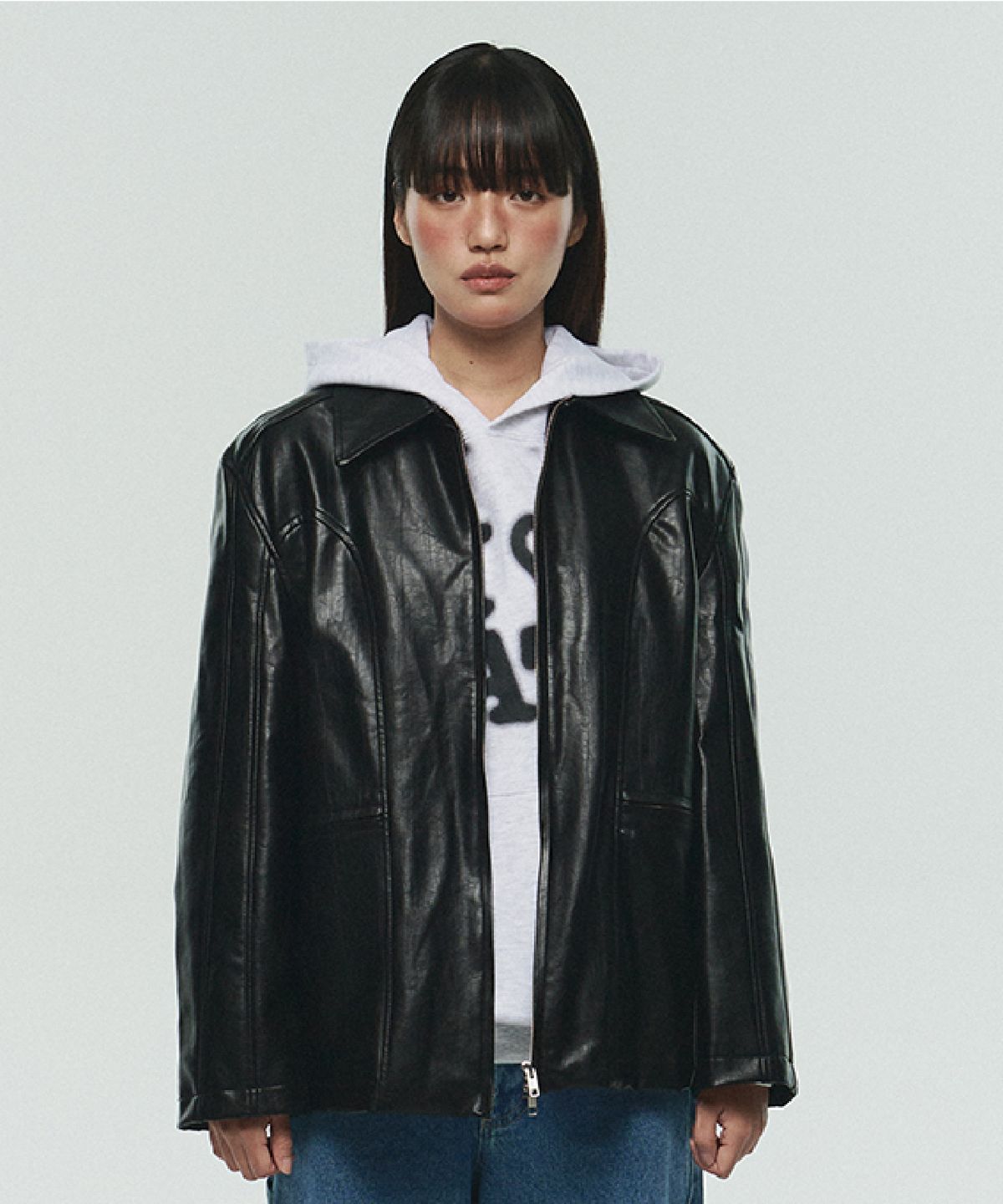 잇자바이브(ITZAVIBE) CAT LOGO VEGAN LEATHER JACKET