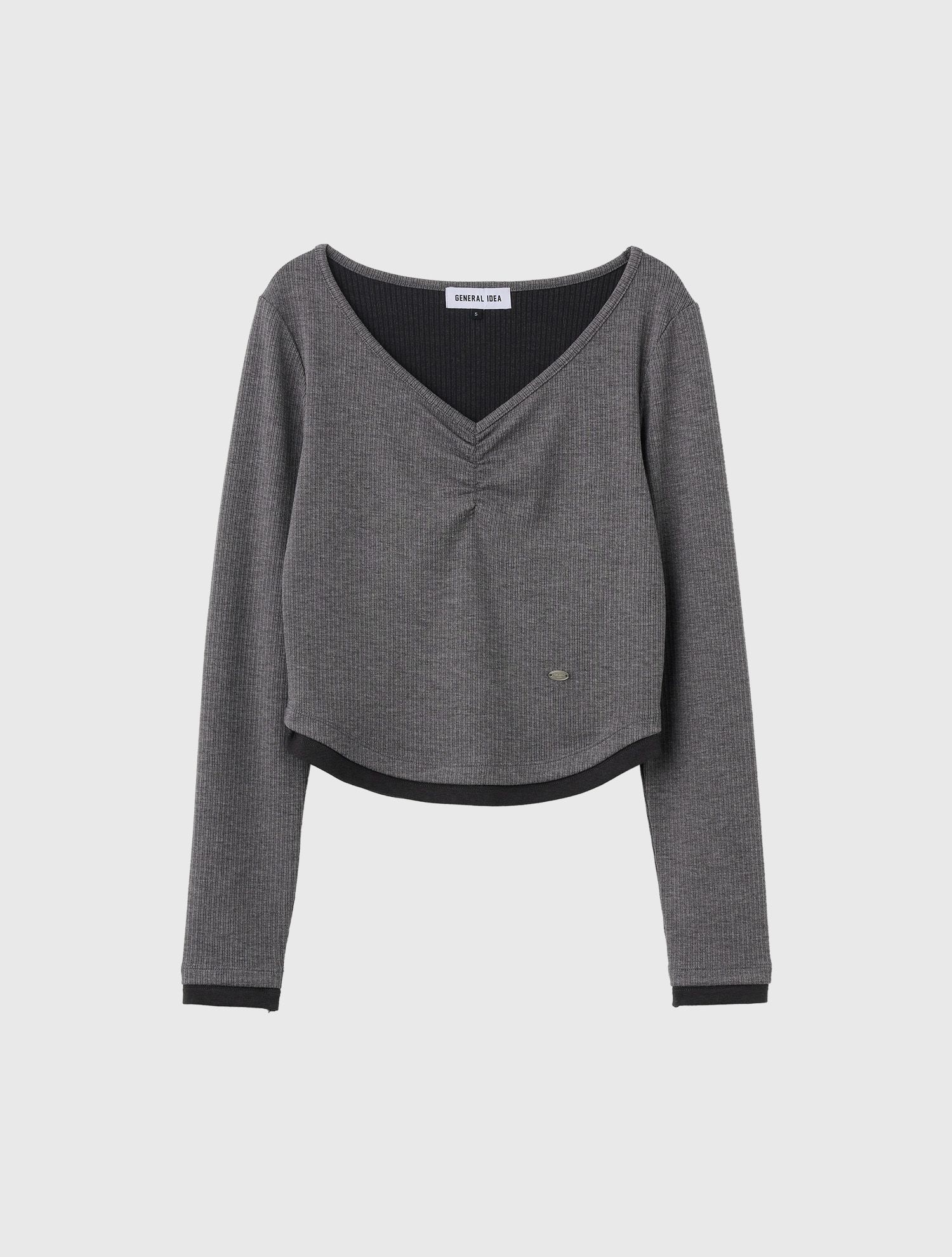 ★GENERAL IDEA★ V-neck shirring layered T-shirt MELANGE CHA MUSINSA | GENERAL IDEA V-neck shirring layered T-shirt