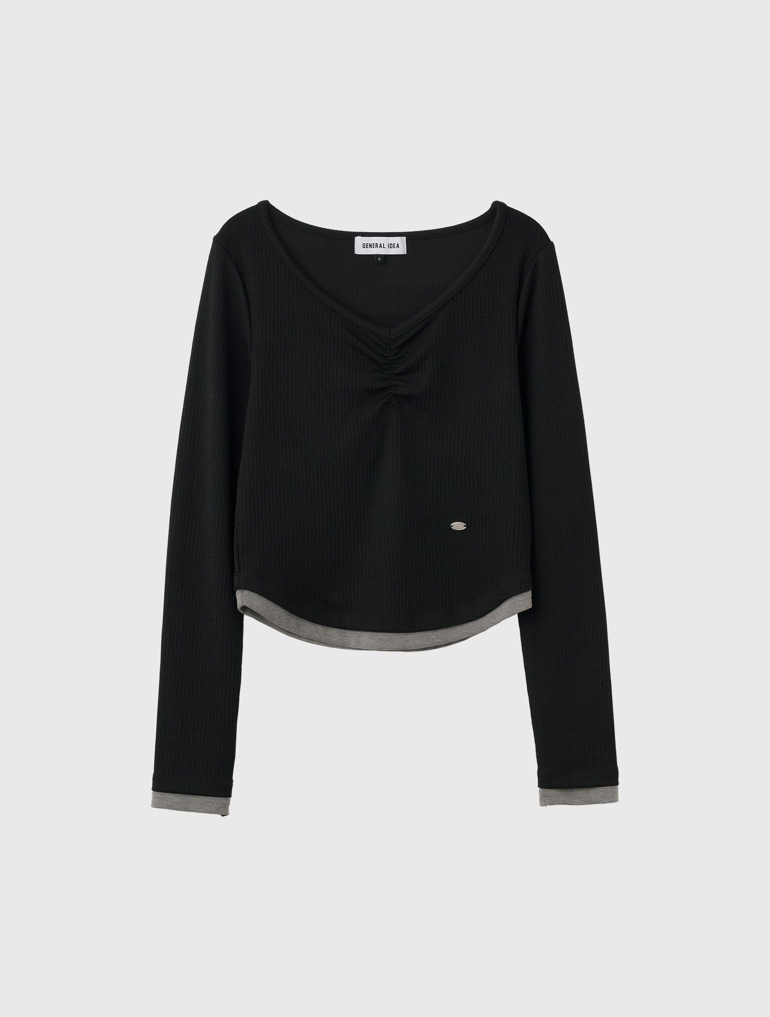 ★GENERAL IDEA★ V-neck shirring layered T-shirt MELANGE CHA MUSINSA | GENERAL IDEA V-neck shirring layered T-shirt