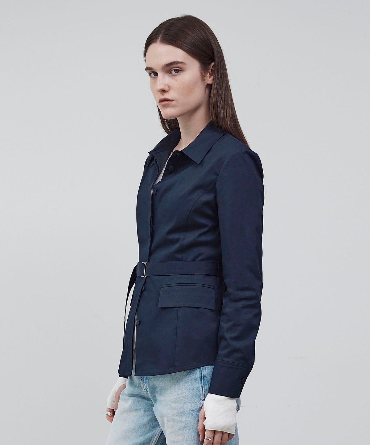 씨커슨(CKUSUN) FLAP POCKET DETAIL BLOUSE - NAVY