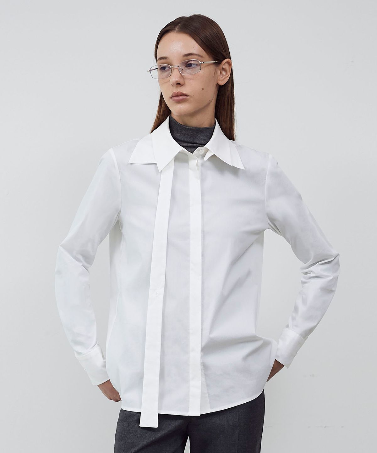 씨커슨(CKUSUN) DETACHABLE TIE-COLLAR SHIRT - WHITE