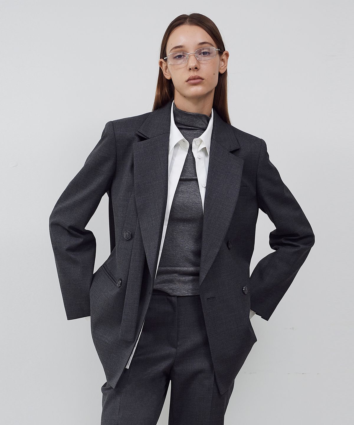 씨커슨(CKUSUN) WOOL BLEND DOUBLE-BREASTED JACKET - GREY