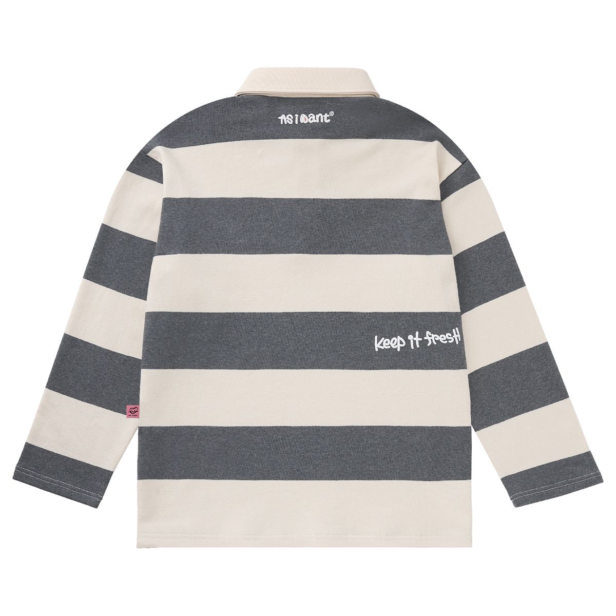 에즈아이원(ASIWANT) INSB STRIPE COLLAR T-SHIRT GREY