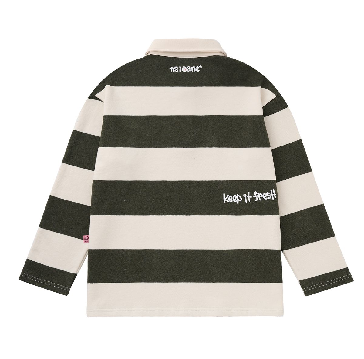 에즈아이원(ASIWANT) INSB STRIPE COLLAR T-SHIRT KHAKI
