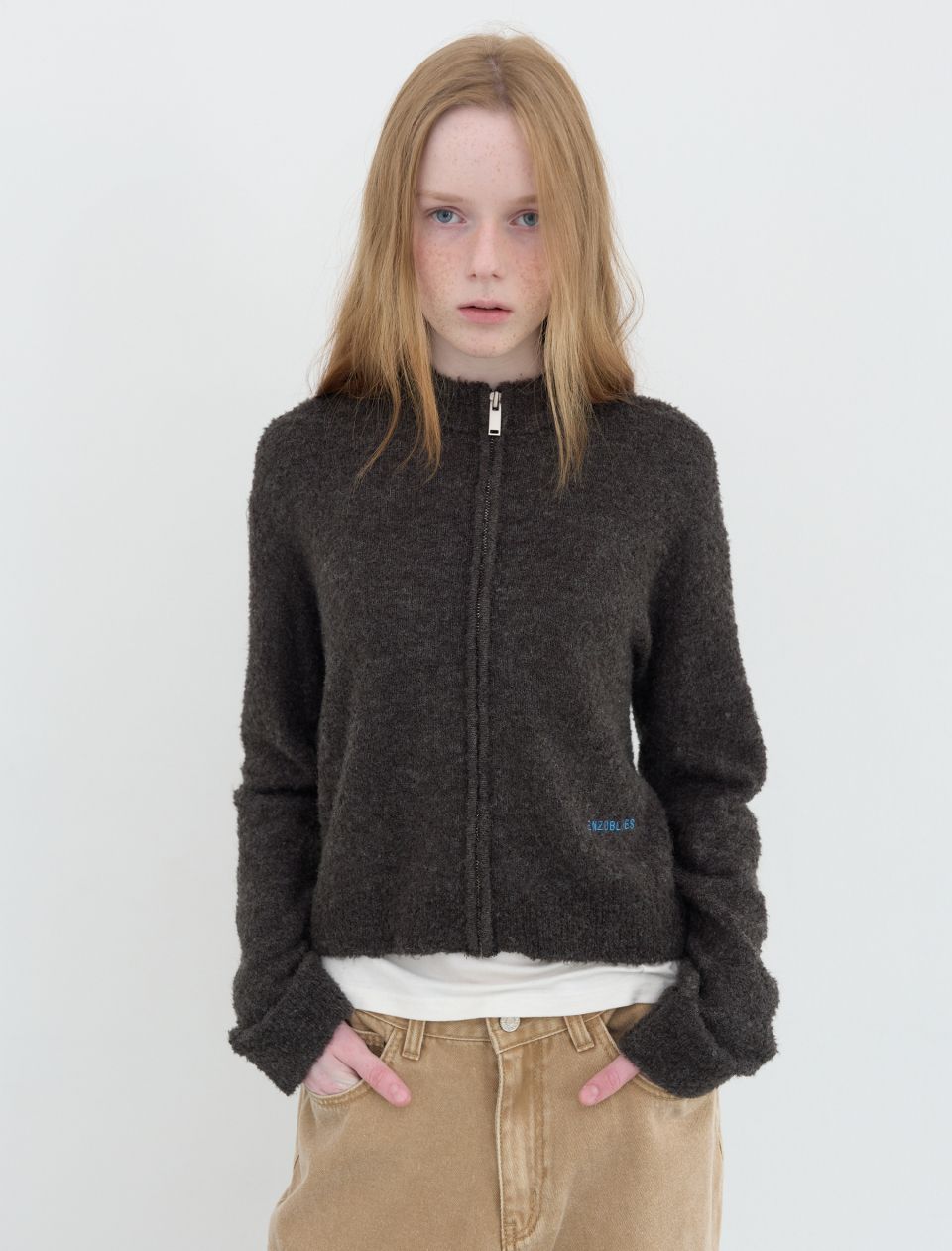 MUSINSA公式 | ENZO BLUES ブークルクロップニットジップアップ