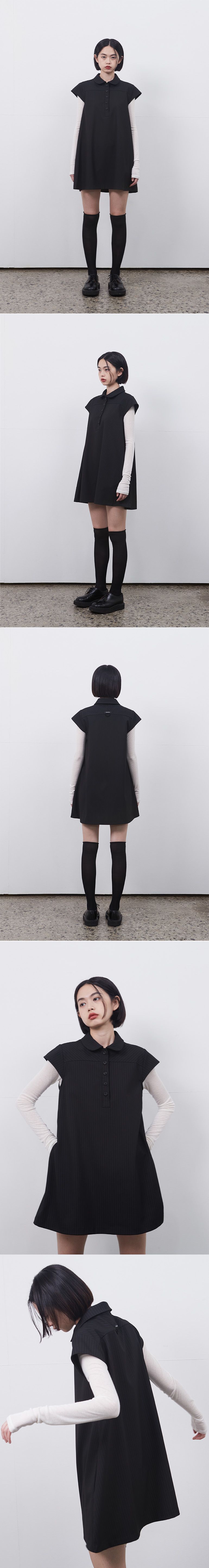 MUSINSA公式 | OHESHIO STRIPE A-LINE MINI DRESS, BLACK