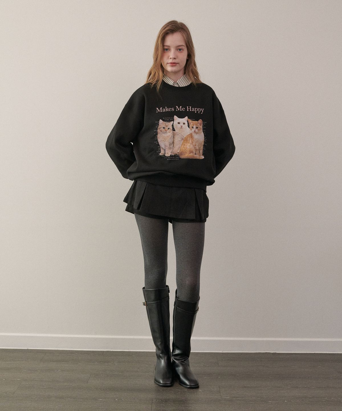 루루슈(LULUCHOU) Cat Friends Sweatshirt - BLACK