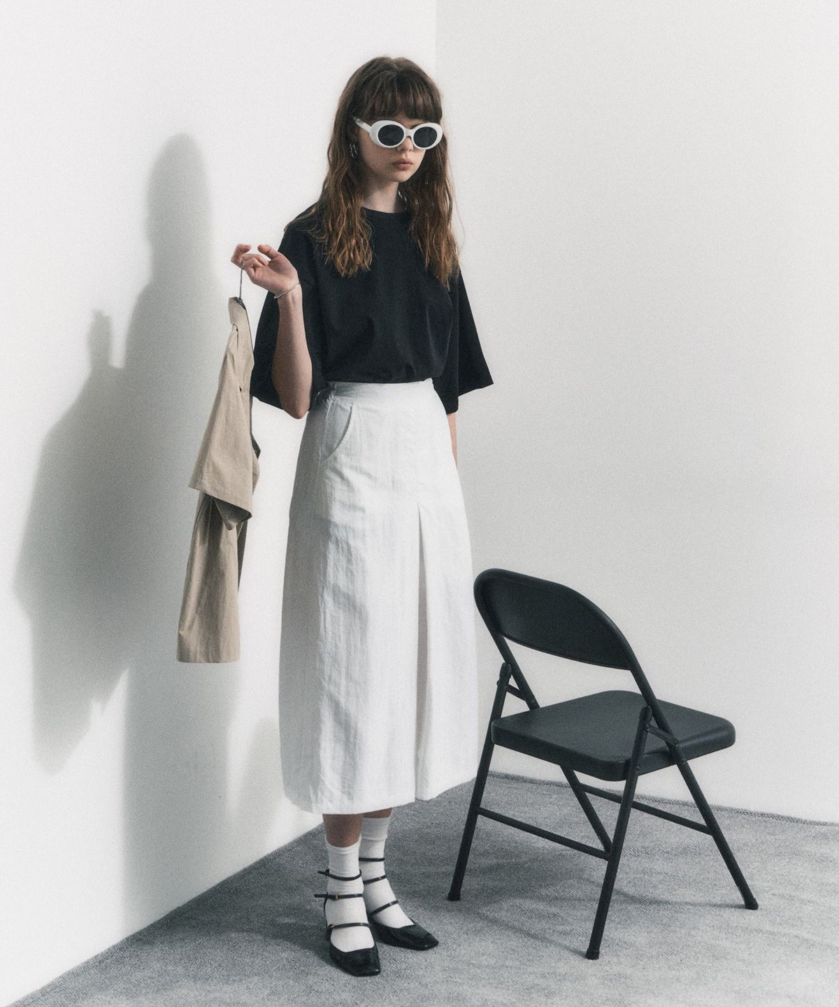 닐라이즈(NEALIZE) Nylon Maxi Skirt White
