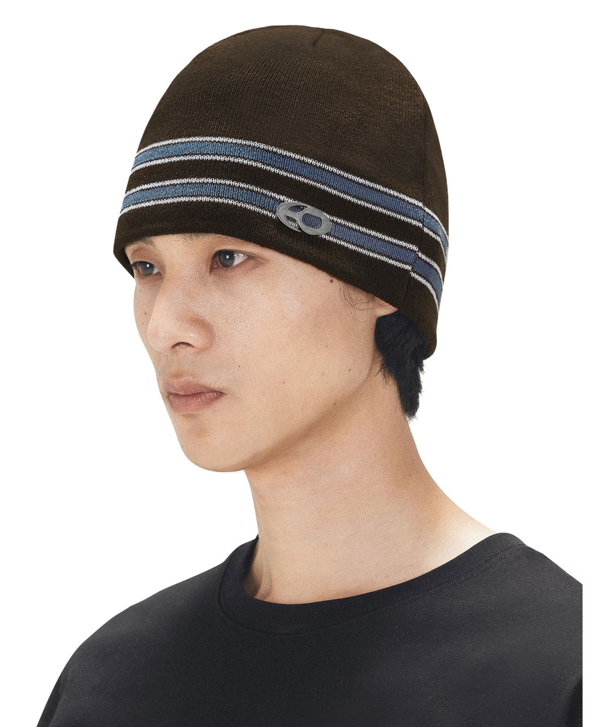 오픈야드(오와이)(OPENYARD(OY)) STRIPED METAL LOGO BEANIE - BROWN