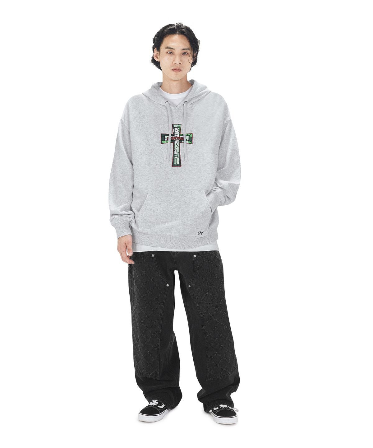 오픈야드(오와이)(OPENYARD(OY)) STAINED GLASS CROSS HOODIE - LIGHT MELANGE