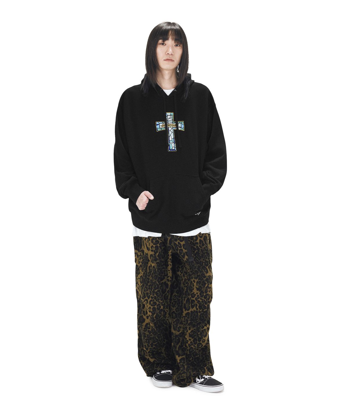 오픈야드(오와이)(OPENYARD(OY)) STAINED GLASS CROSS HOODIE - BLACK