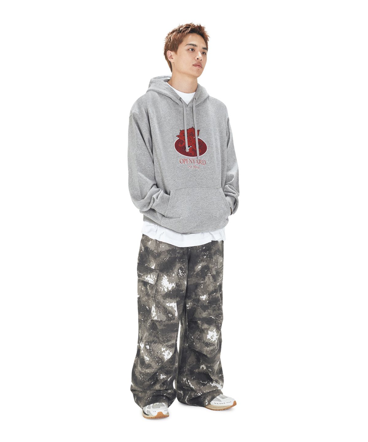 오픈야드(오와이)(OPENYARD(OY)) TWO DEVILS LOGO HOODIE - MELANGE
