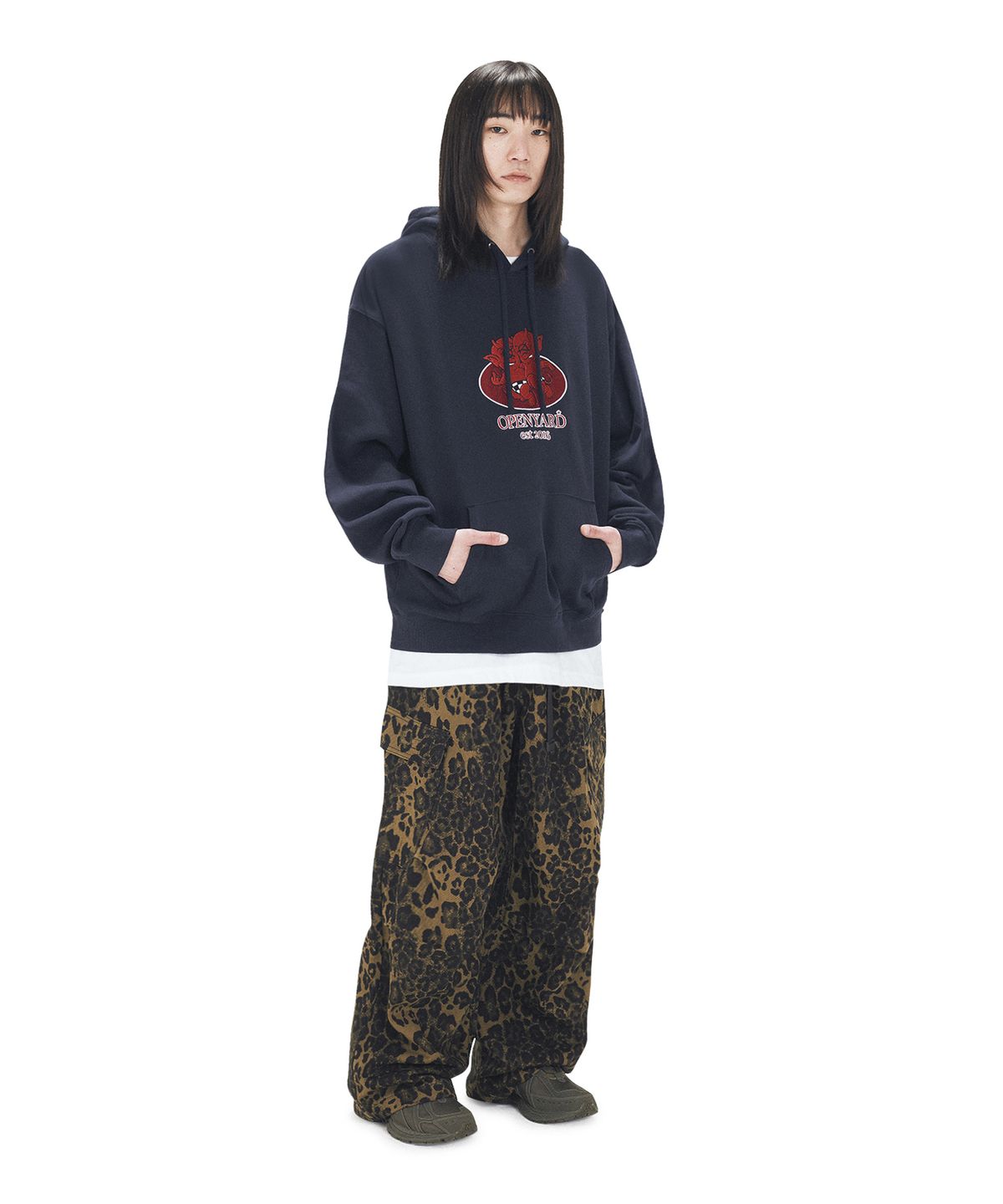 오픈야드(오와이)(OPENYARD(OY)) TWO DEVILS LOGO HOODIE - NAVY