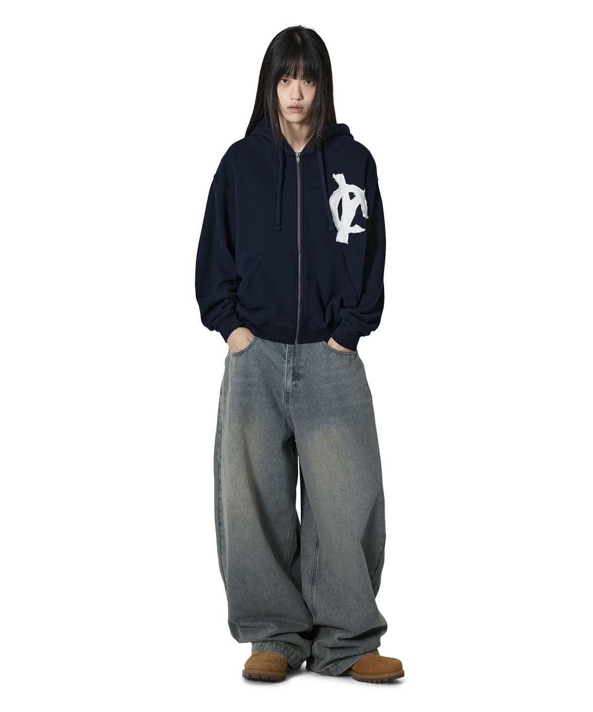 오픈야드(오와이)(OPENYARD(OY)) LOGO PATCH HOODIE ZIP UP - NAVY