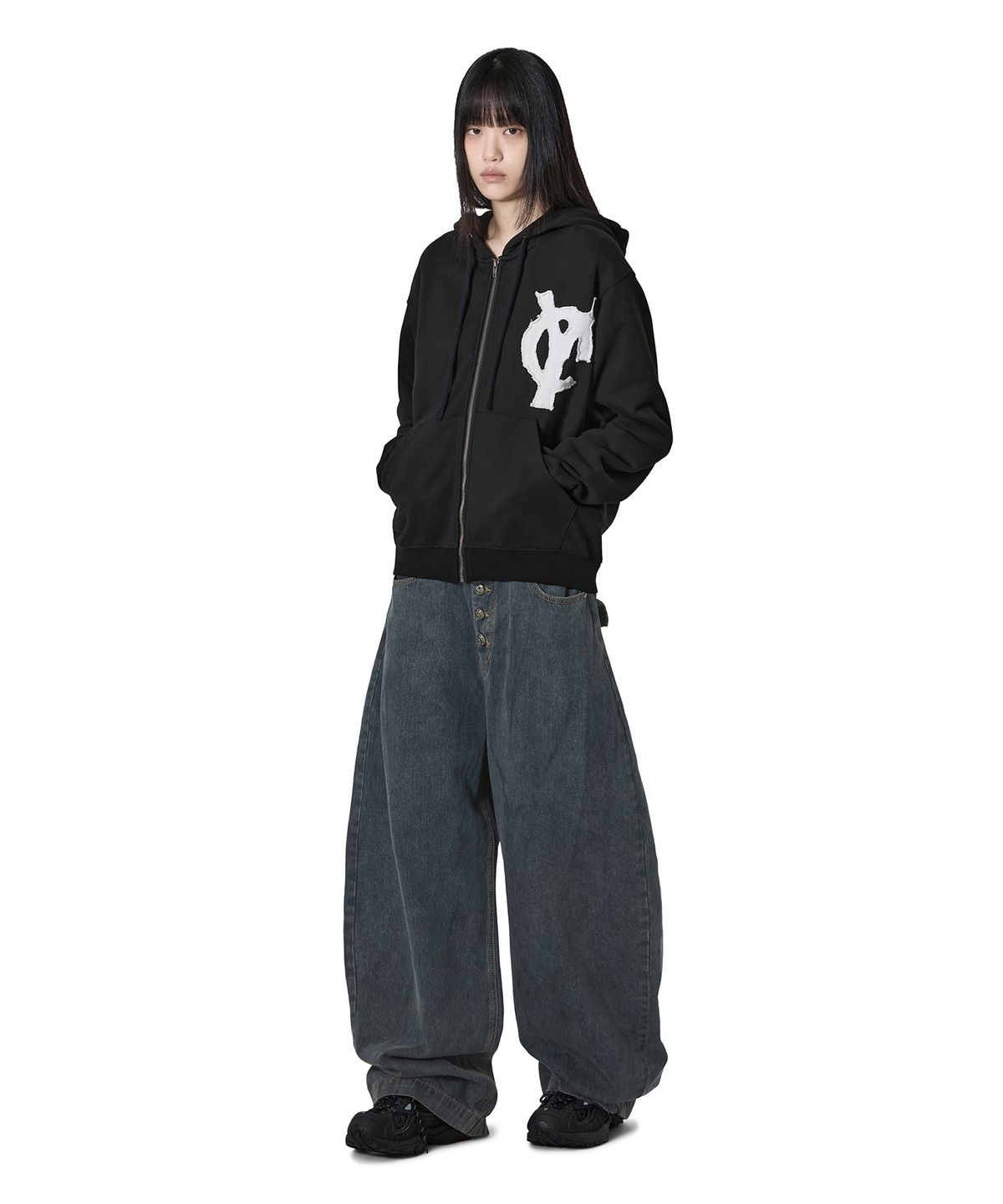 오픈야드(오와이)(OPENYARD(OY)) LOGO PATCH HOODIE ZIP UP - BLACK
