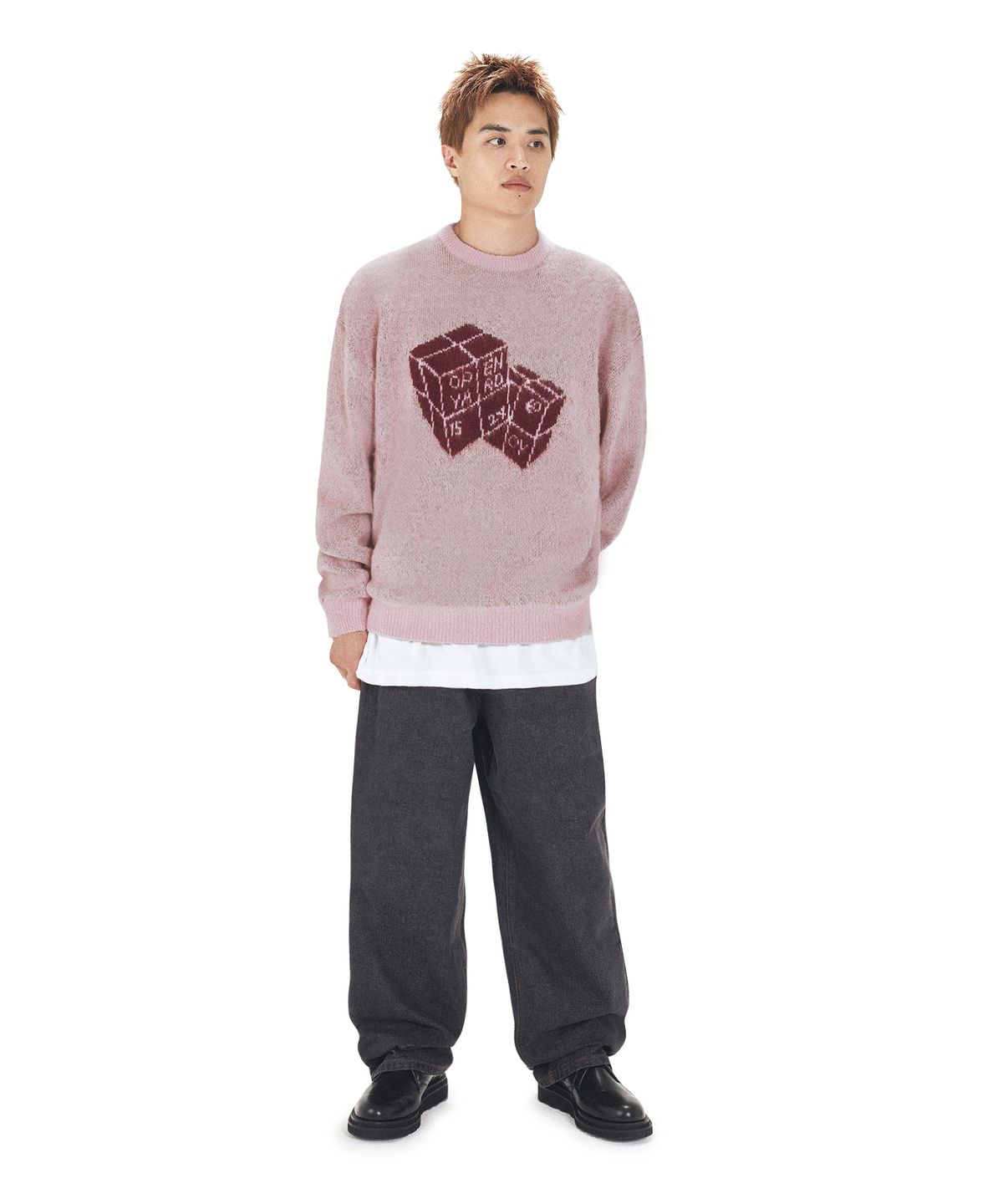 오픈야드(오와이)(OPENYARD(OY)) HAIRY DUAL CUBE KNIT - PINK