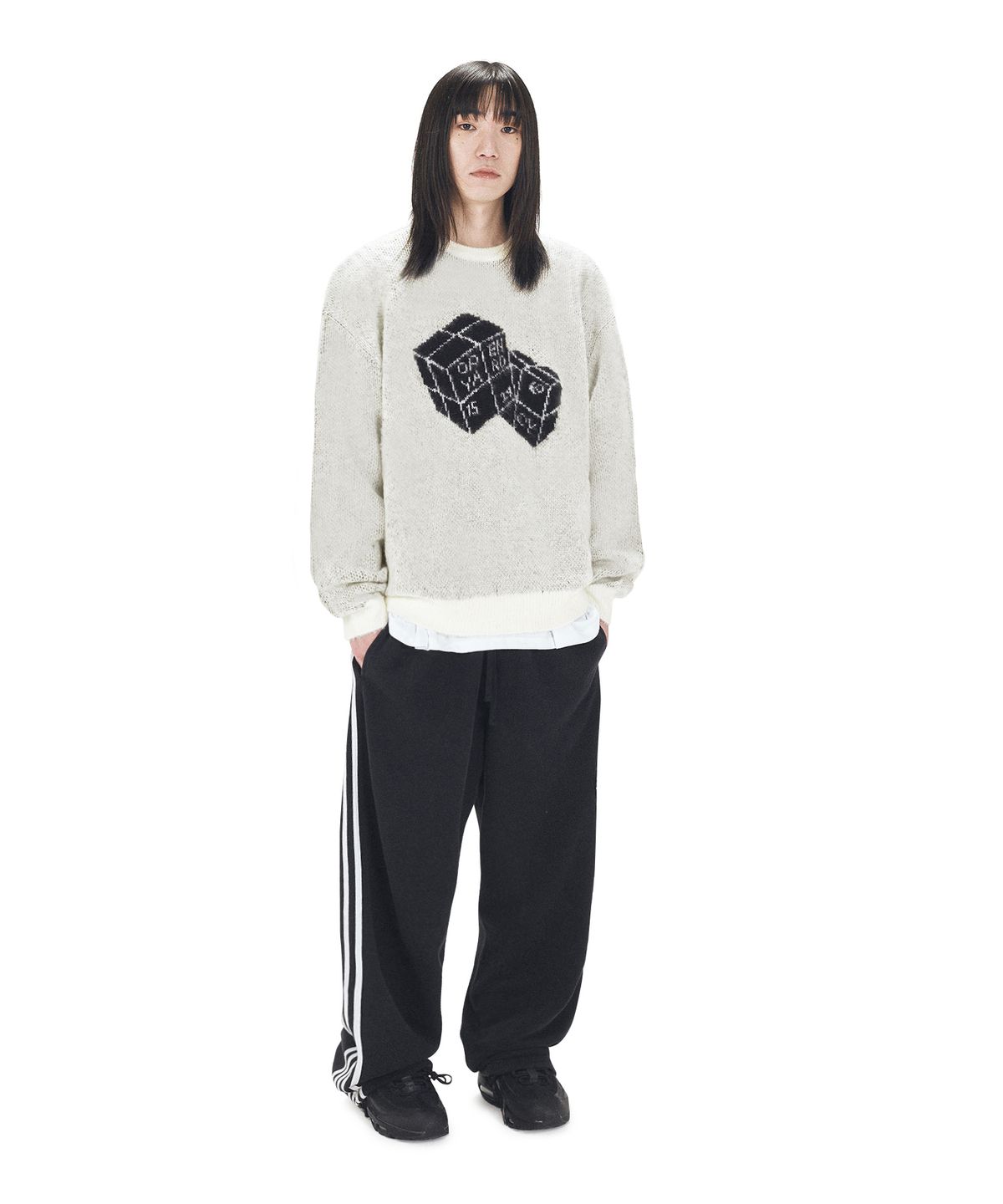 오픈야드(오와이)(OPENYARD(OY)) HAIRY DUAL CUBE KNIT - IVORY