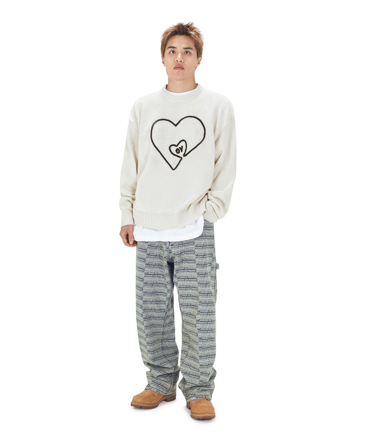 오픈야드(오와이)(OPENYARD(OY)) HEART HANDLE EMBROIDERED KNIT - IVORY