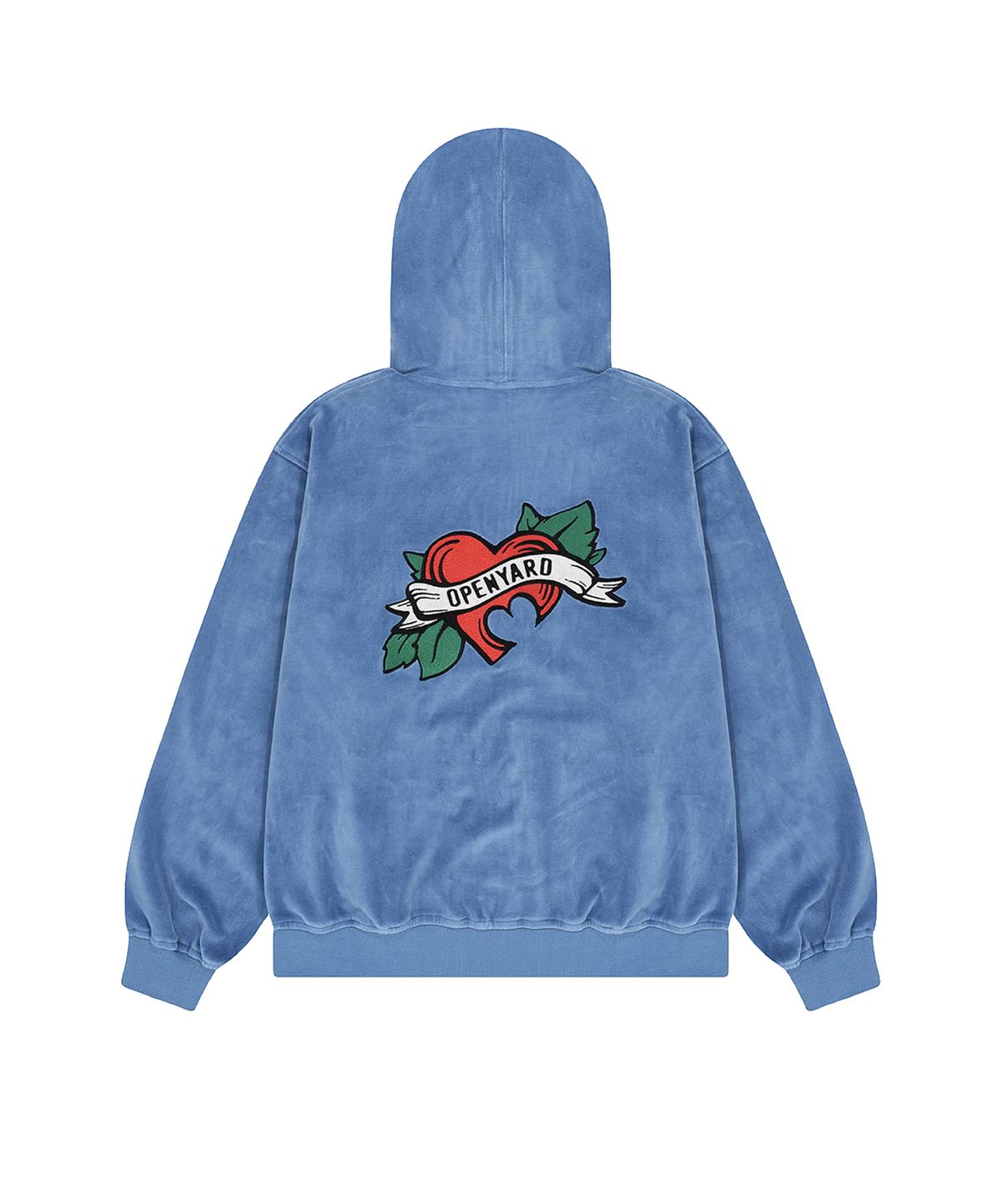 오픈야드(오와이)(OPENYARD(OY)) VELOUR VINTAGE HEART HOODIE ZIP-UP - LIGHT STEEL BLUE