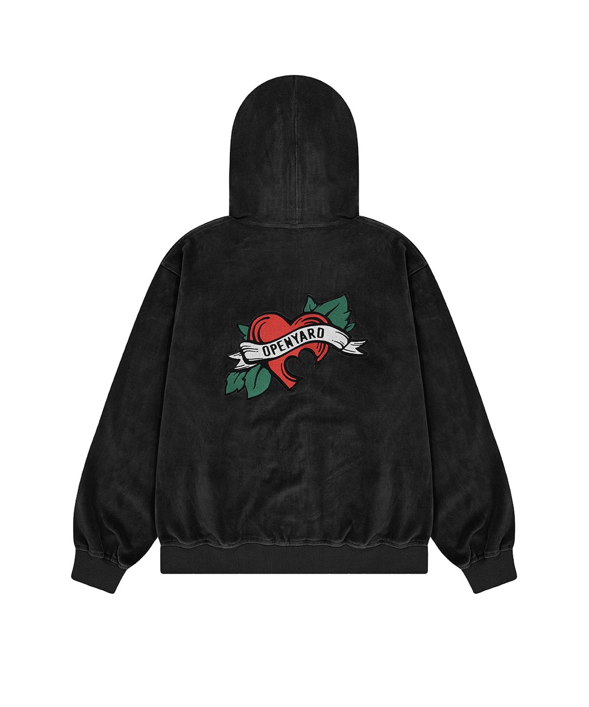 오픈야드(오와이)(OPENYARD(OY)) VELOUR VINTAGE HEART HOODIE ZIP-UP - BLACK