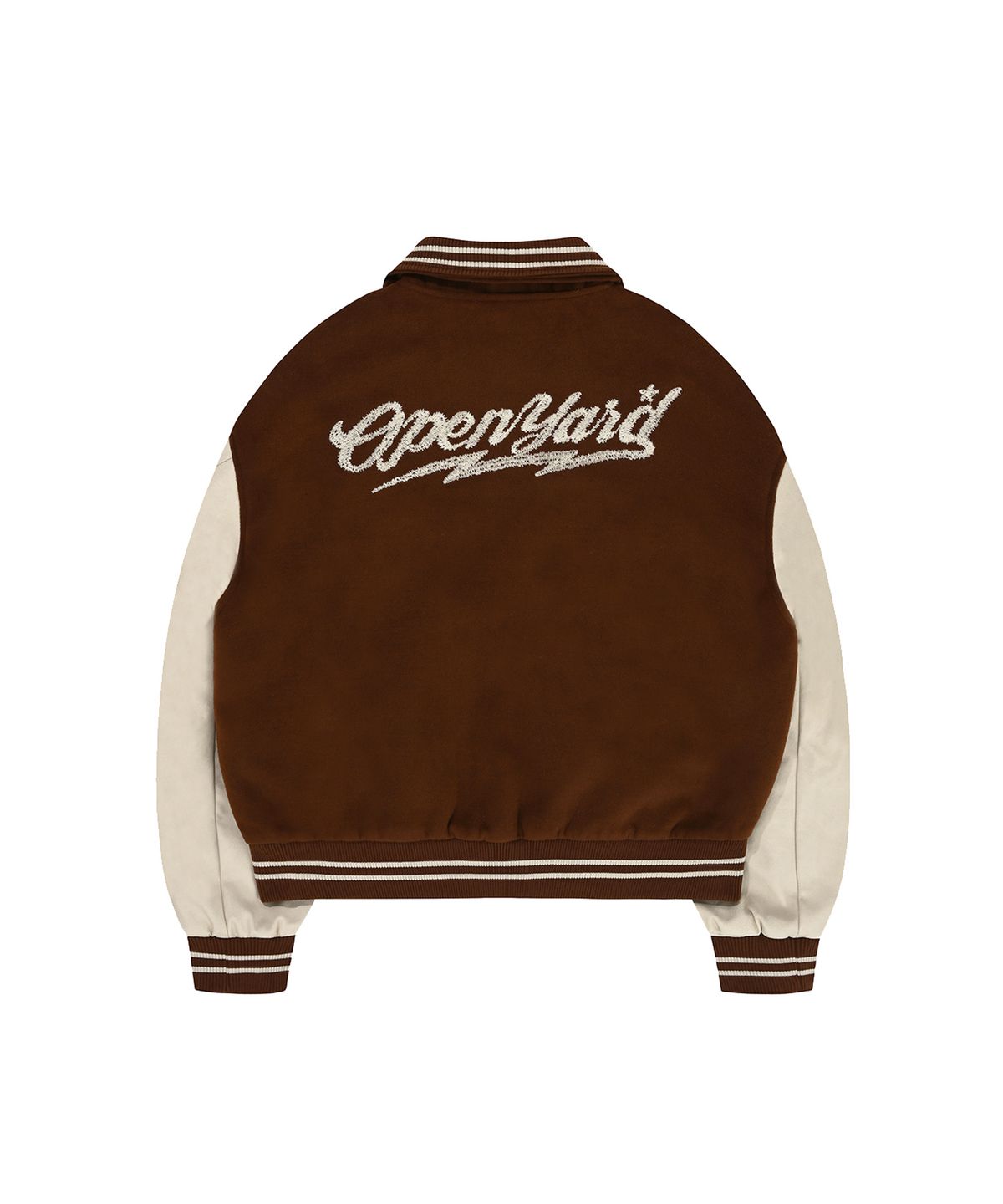 오픈야드(오와이)(OPENYARD(OY)) ZIGZAG EMBROIDERY VARSITY JACKET - BROWN