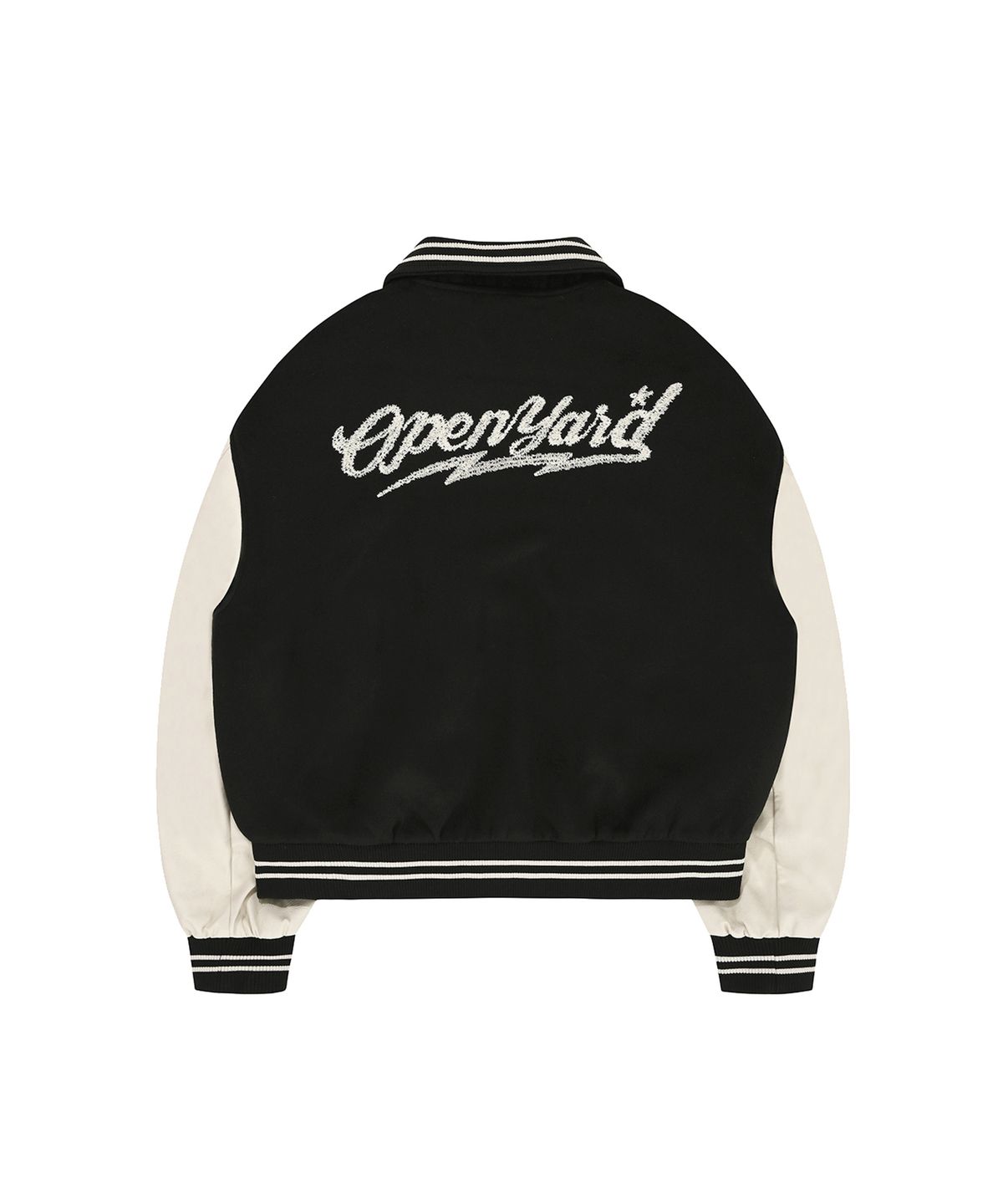 오픈야드(오와이)(OPENYARD(OY)) ZIGZAG EMBROIDERY VARSITY JACKET - BLACK