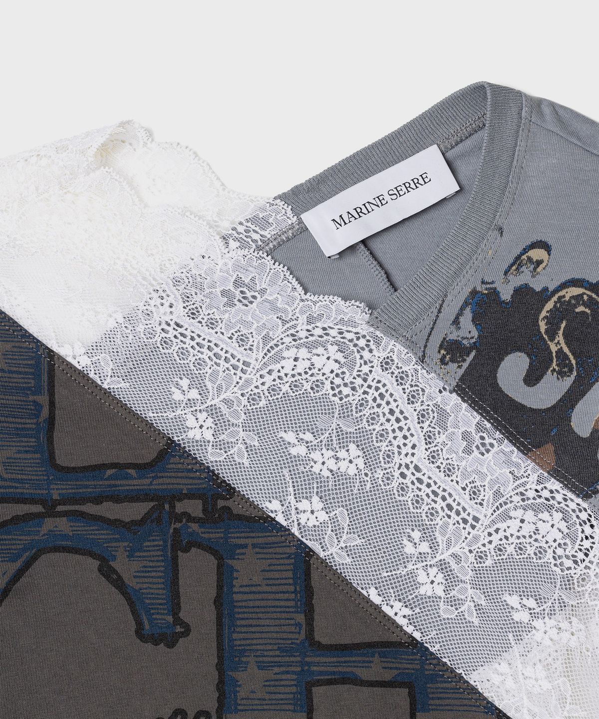 마린 세르(MARINE SERRE) (W) 리제너레이티드 티셔츠 & 레이스 트위스티드 탑 나이트 아울 REGENERATED T-SHIRTS AND LACE TWISTED TOP NIGHT OWL