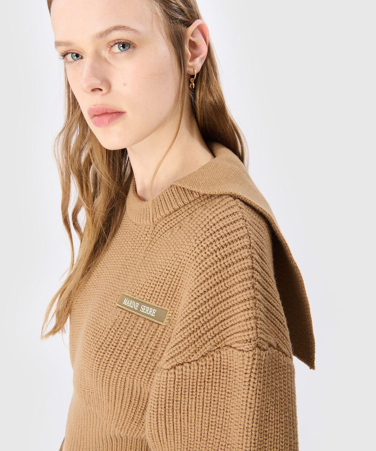 마린 세르(MARINE SERRE) (W) MS 하프 카디건 니트 세일러 스웨터 카멜 MS HALF CARDIGAN KNIT SAILOR SWEATER CAMEL