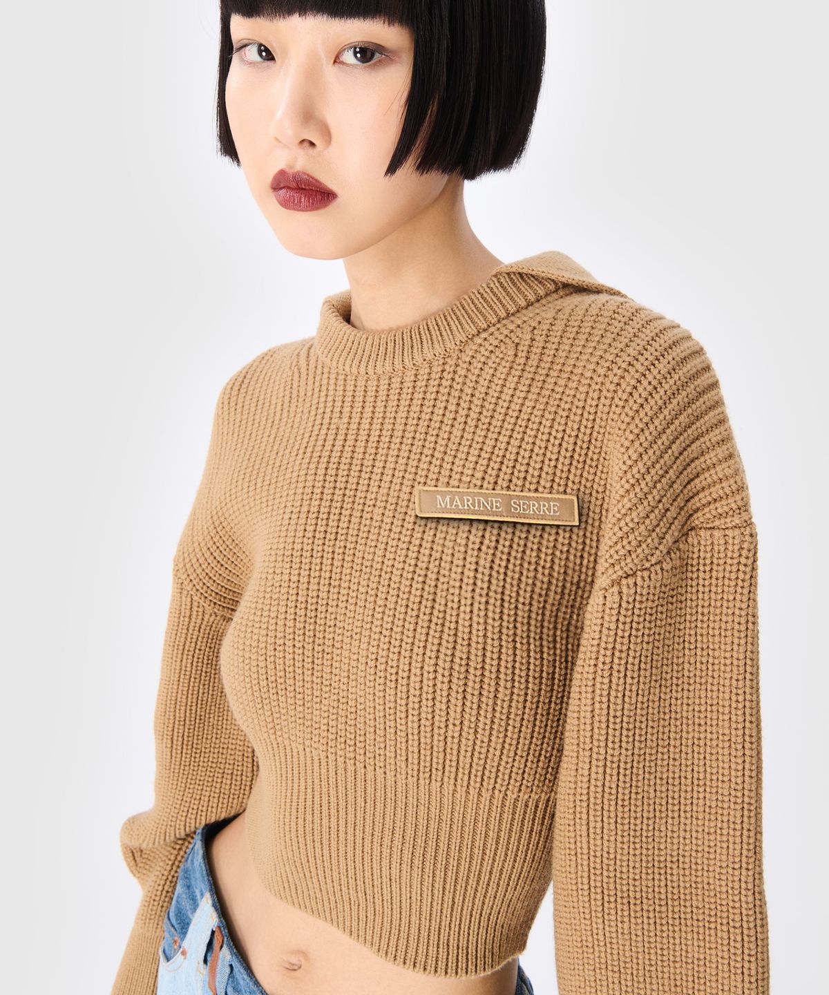마린 세르(MARINE SERRE) (W) MS 하프 카디건 니트 세일러 스웨터 카멜 MS HALF CARDIGAN KNIT SAILOR SWEATER CAMEL