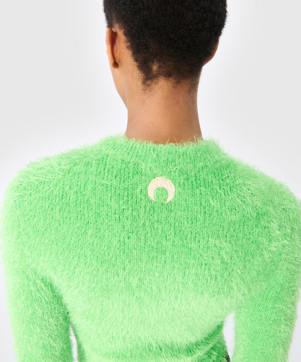 마린 세르(MARINE SERRE) (W) 와일드 퍼피 니트 피티드 스웨터 브라이트 그린 WILD PUFFY KNIT FITTED SWEATER BRIGHT GREEN