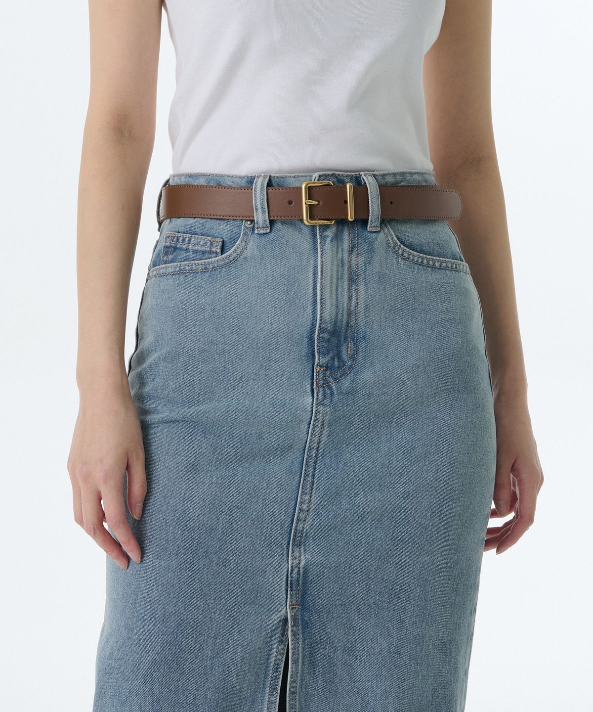 무신사 스탠다드 우먼(MUSINSA STANDARD WOMAN) 우먼즈 라운디드 스퀘어 레더 벨트_30mm