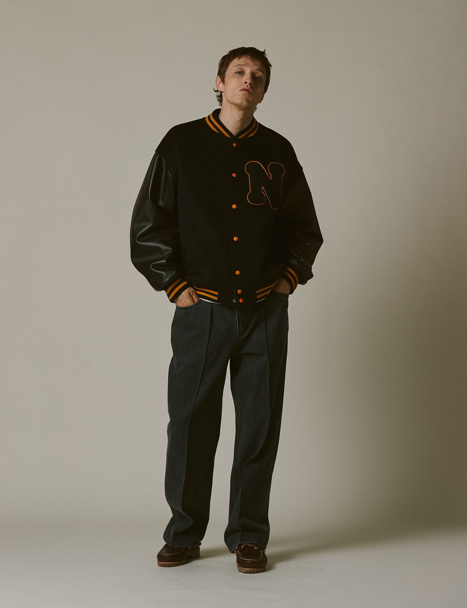 MUSINSA公式 | NAMERCLOTHING N BOUCLE VARSITY JACKET NAVY