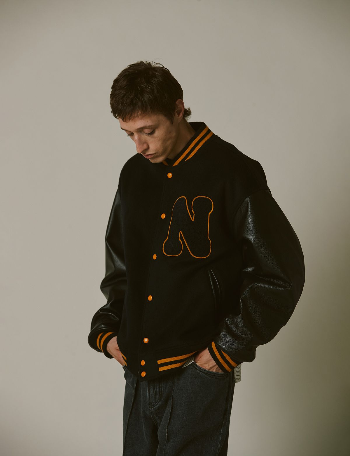 네이머클로딩(NAMERCLOTHING) N BOUCLE VARSITY JACKET NAVY