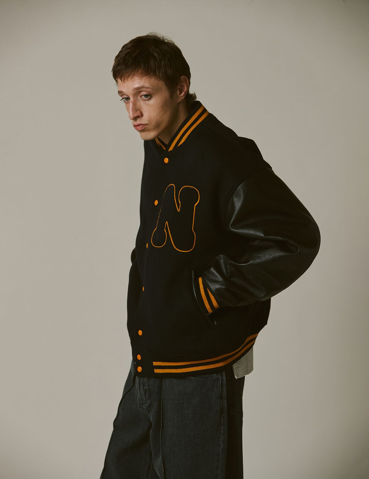 네이머클로딩(NAMERCLOTHING) N BOUCLE VARSITY JACKET NAVY
