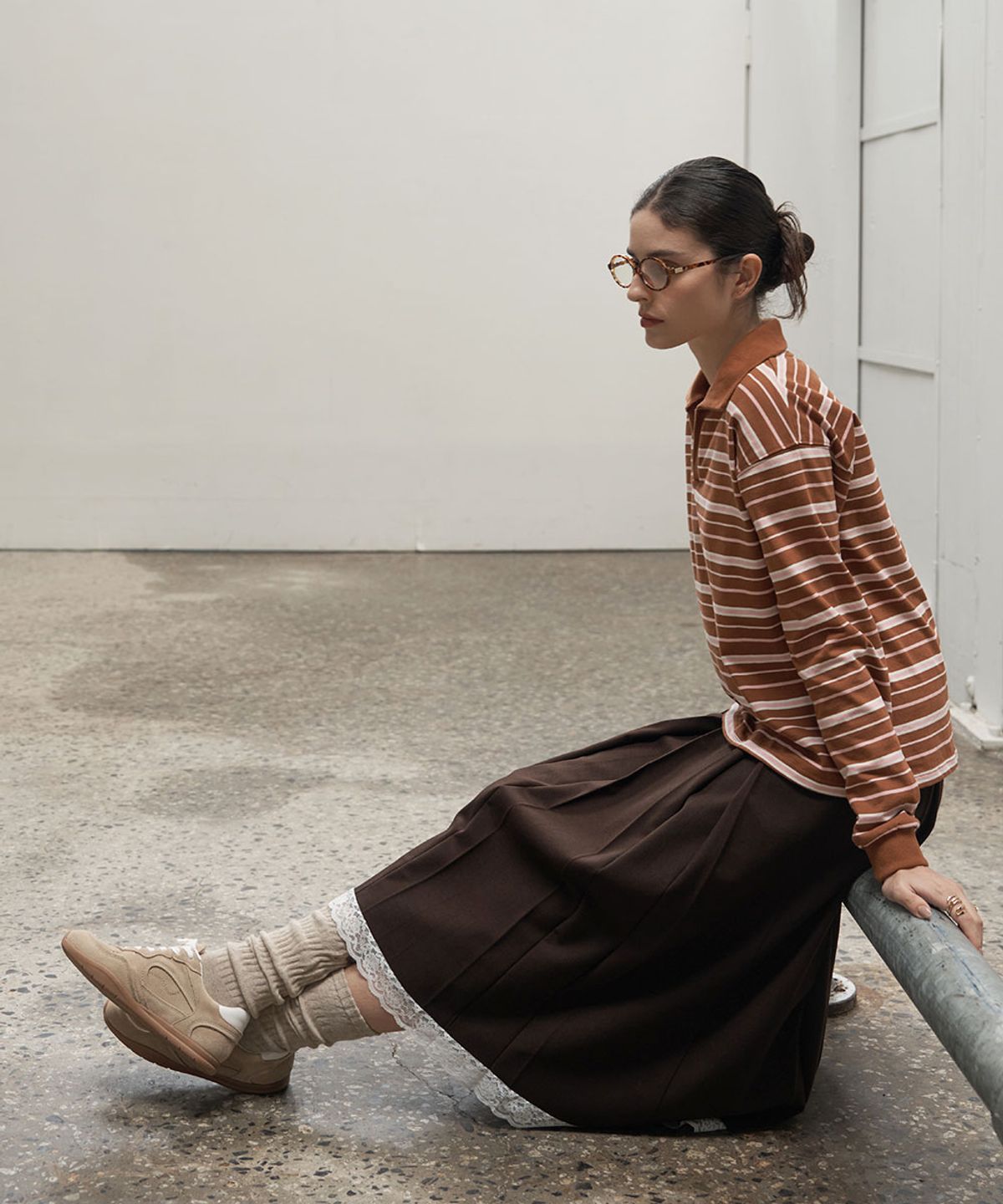 320쇼룸(320SHOWROOM) Stripe Open collar Rugby Shirt Camel