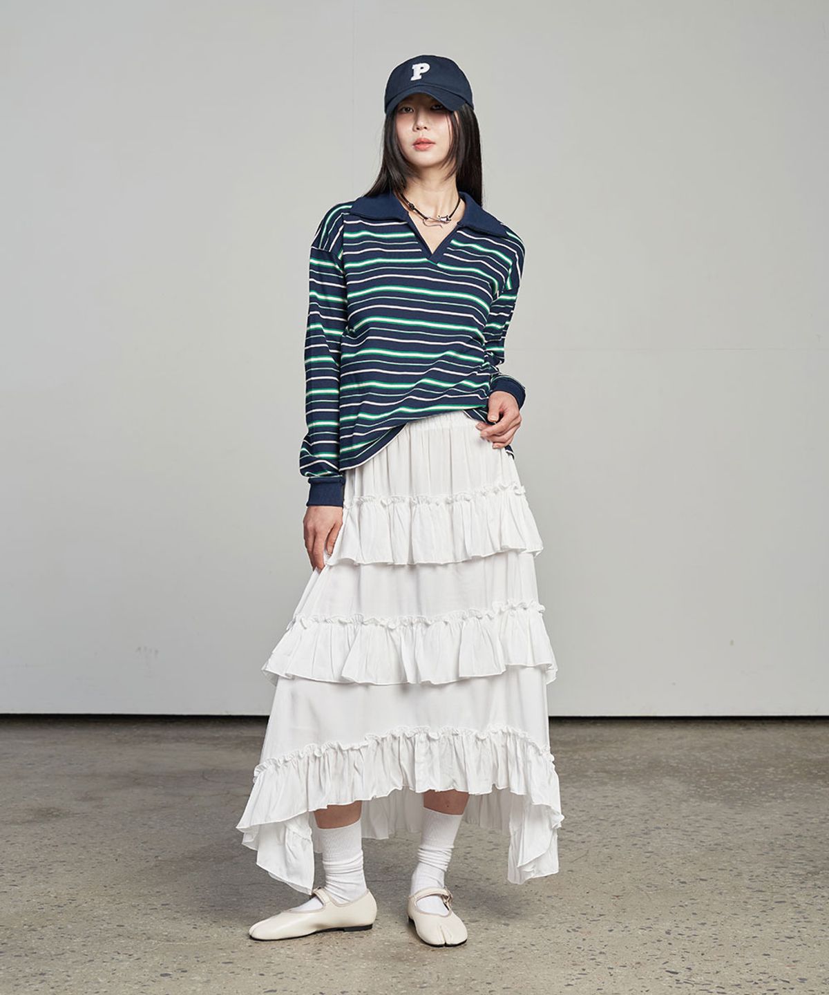 320쇼룸(320SHOWROOM) Stripe Open collar Rugby Shirt Navy