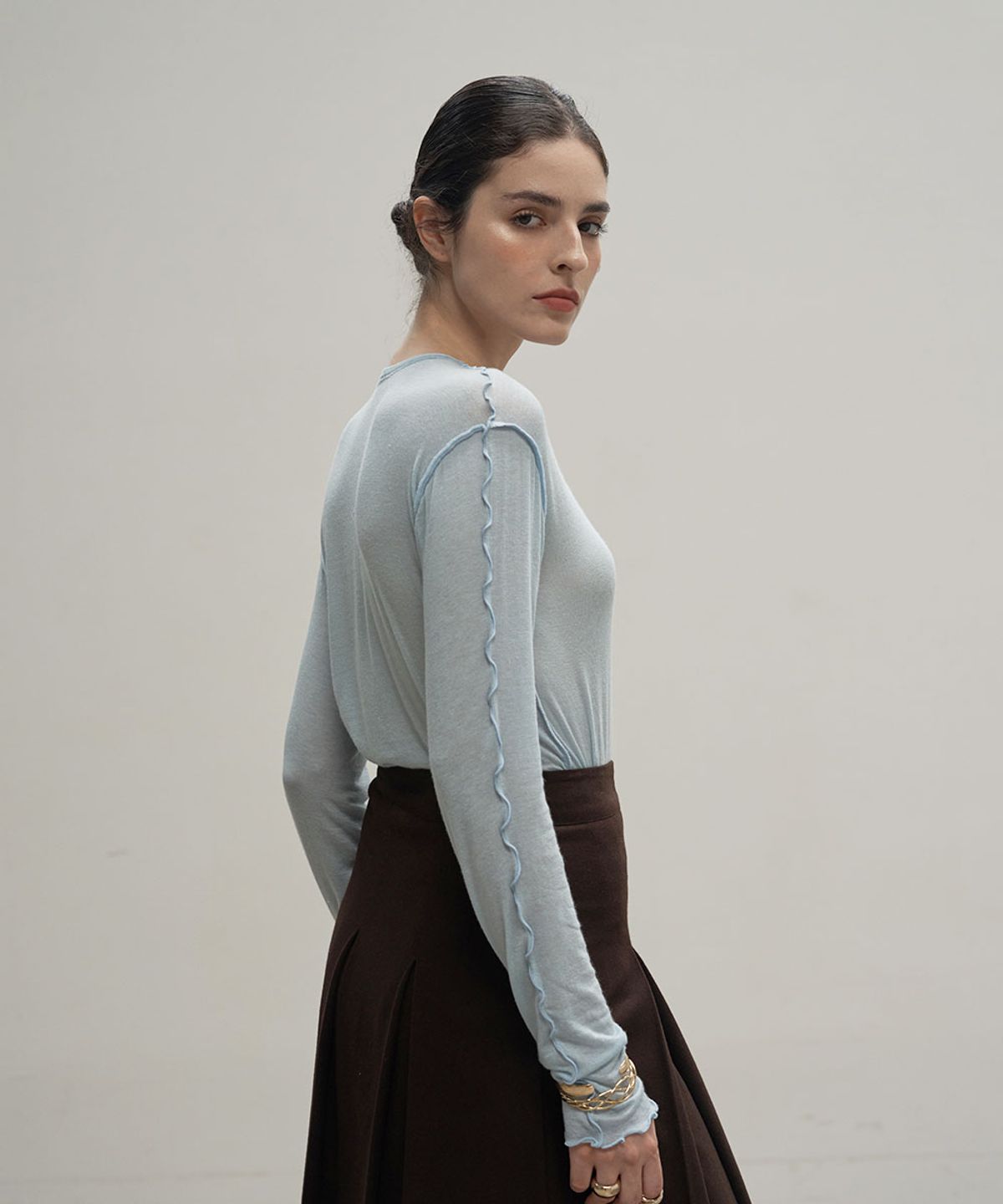 320쇼룸(320SHOWROOM) Stitch see-through long sleeve Sky blue