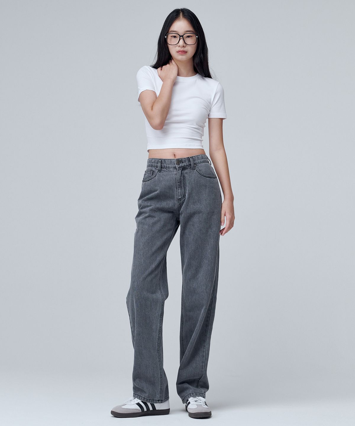 마롭(MALOUPE) 9107 사계절 와이드 데님팬츠 (그레이)