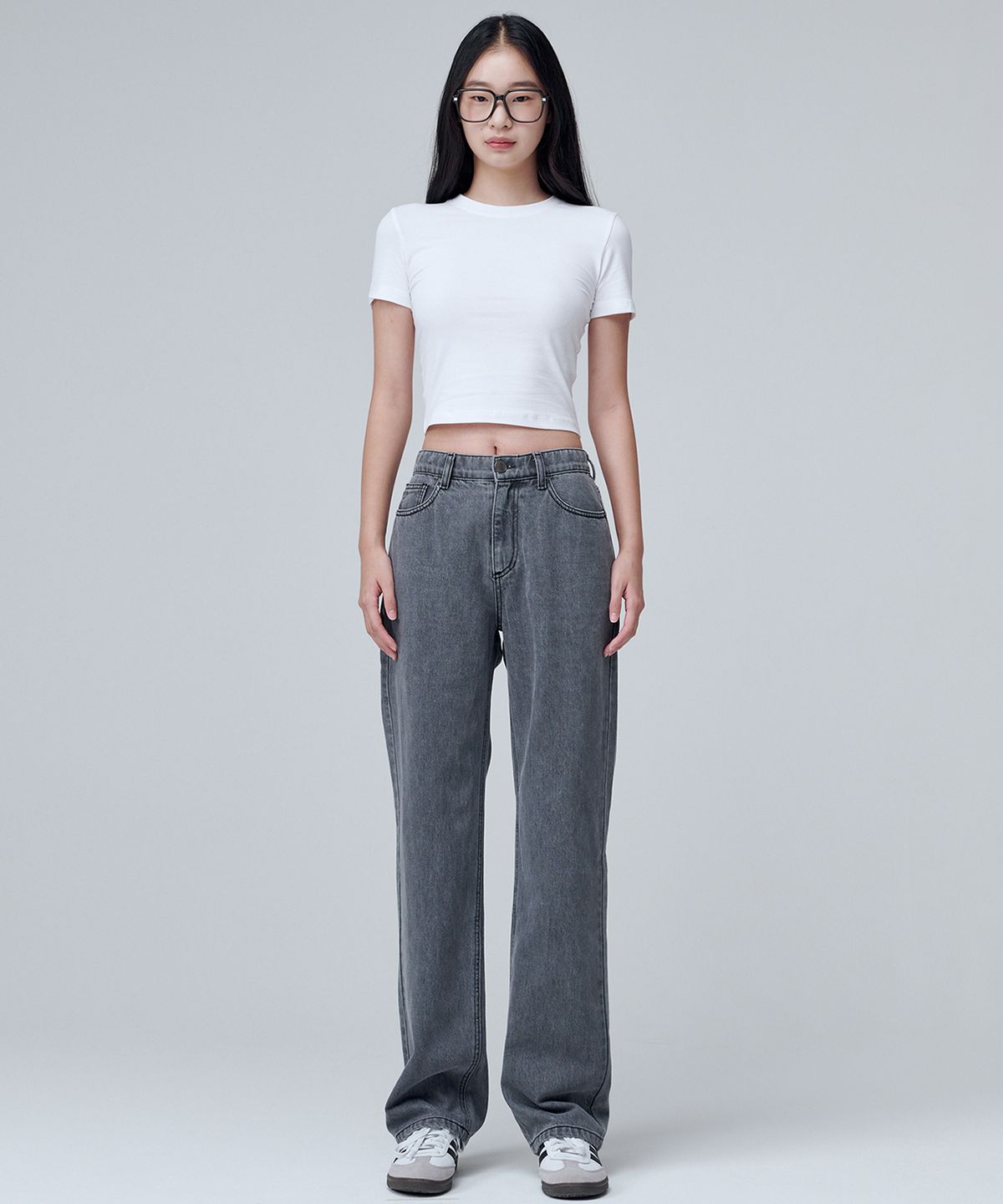 마롭(MALOUPE) 9107 사계절 와이드 데님팬츠 (그레이)